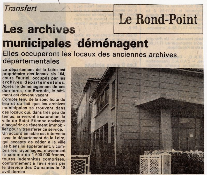 Les archives déménagent. AMSE, Loire Matin, novembre 1986.